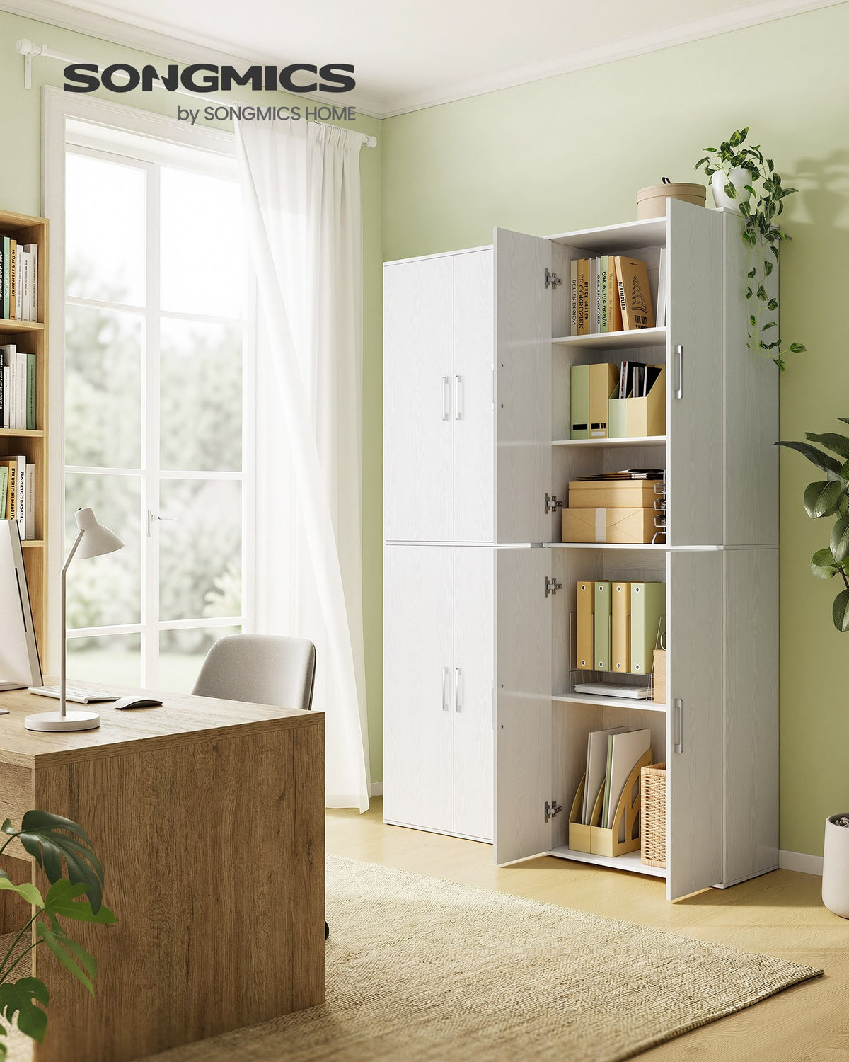 Aufbewahrungsschrank mit 4 Türen und 5 Fächern – Multifunktionsschrank – für Büro, Schlafzimmer und Wohnzimmer