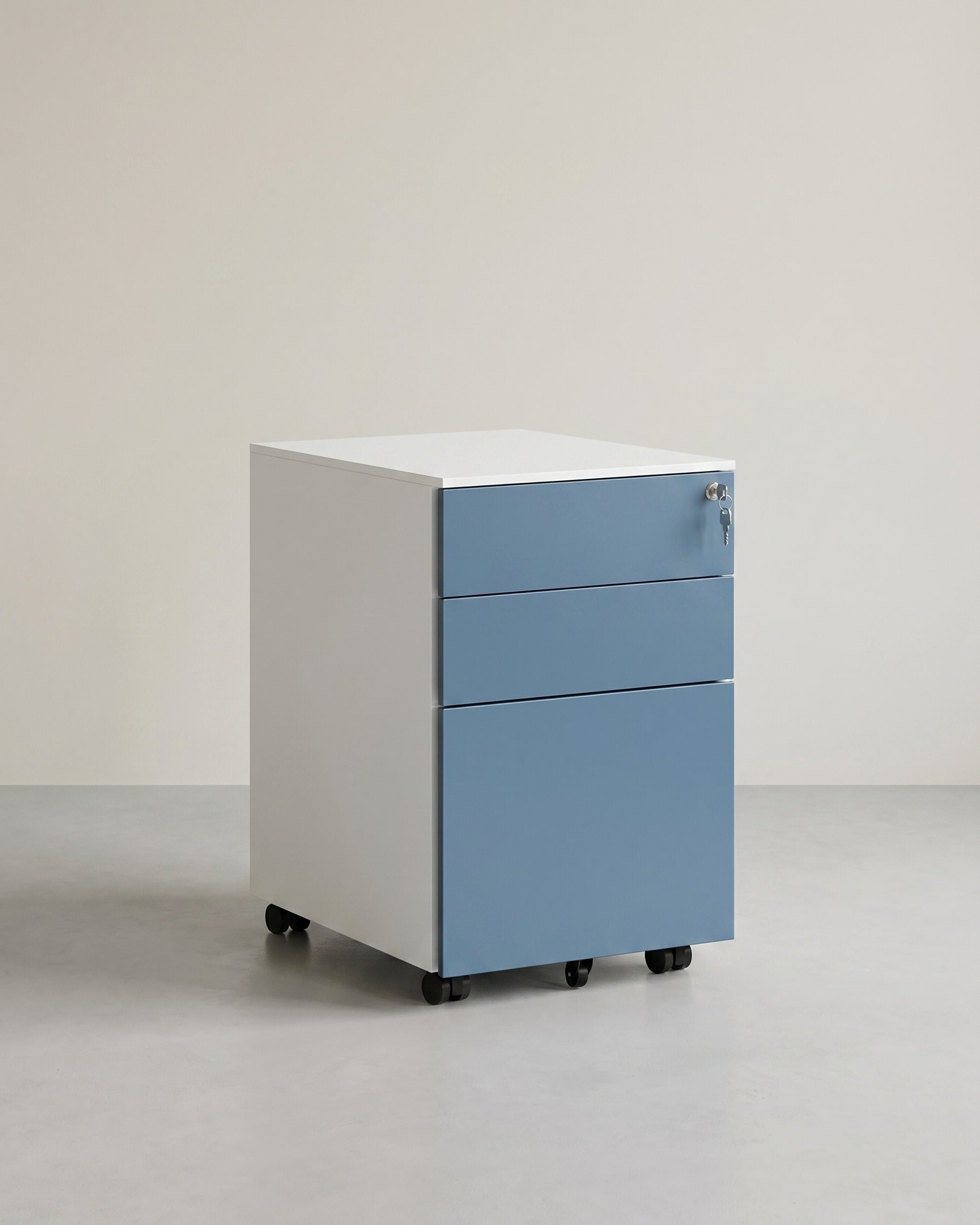Schubladenelement mit Rollen - mit Schloss - 3 Schubladen – Blau