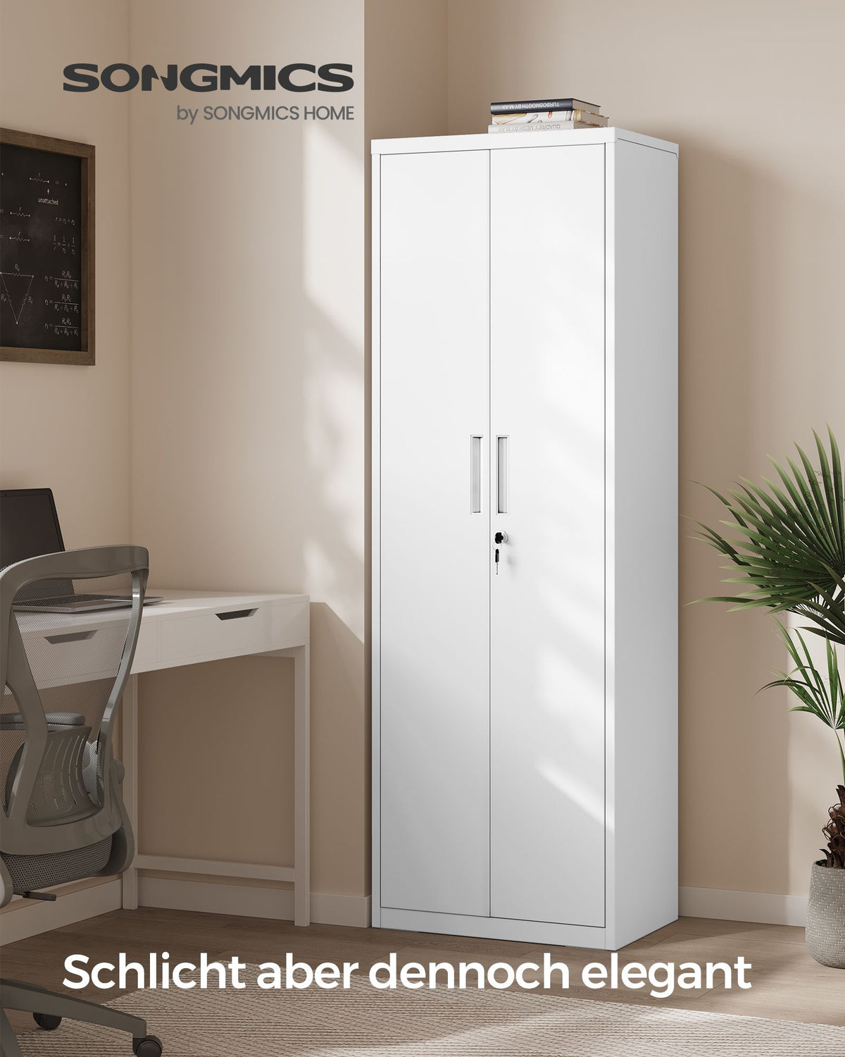 Aktenschrank aus Metall – 180 cm hoch – Schloss und Schlüssel – verstellbare Regalböden