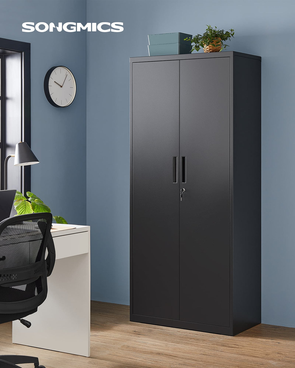 Aktenschrank aus Metall – 180 cm hoch – Schloss und Schlüssel – verstellbare Regalböden