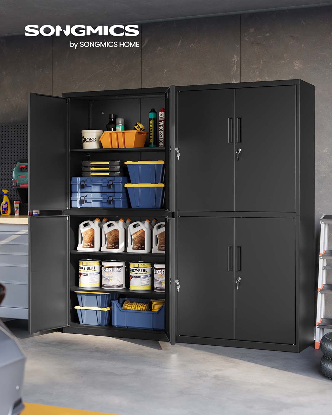 Aktenschrank aus Metall – 180 cm hoch – 5 Ebenen mit Türen – verstellbare Böden & Schloss – Tragkraft bis 125 kg