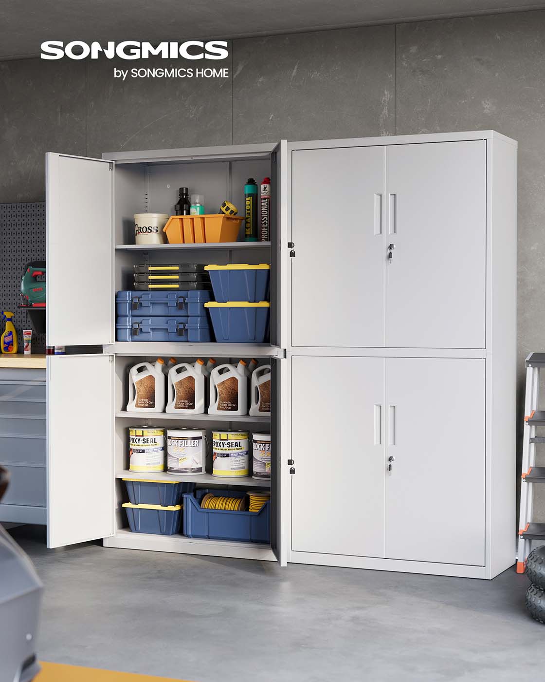 Aktenschrank aus Metall – 180 cm hoch – 5 Ebenen mit Türen – verstellbare Böden & Schloss – Tragkraft bis 125 kg