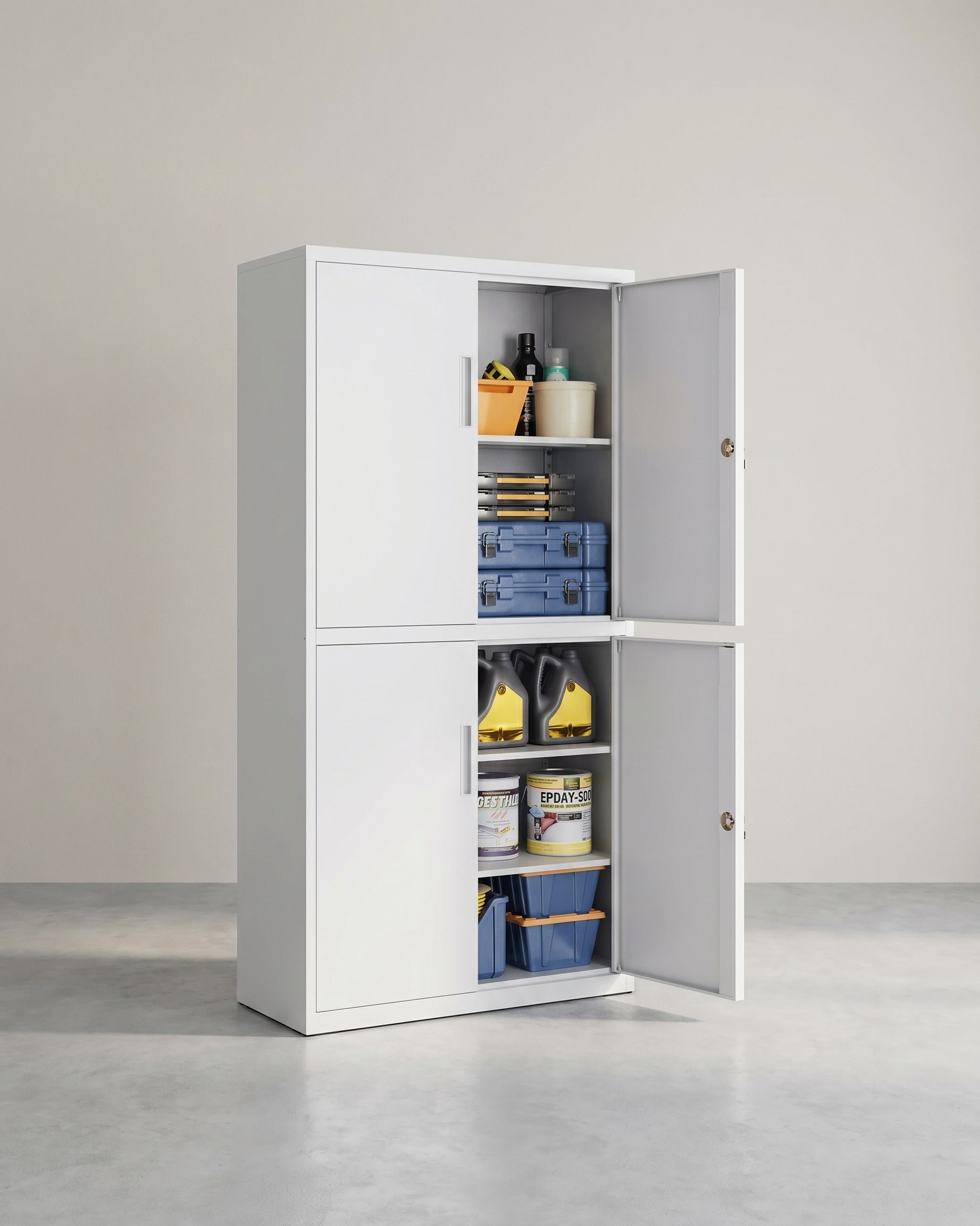 Aktenschrank aus Metall – 180 cm hoch – 5 Ebenen mit Türen – verstellbare Böden & Schloss – Tragkraft bis 125 kg – Grau