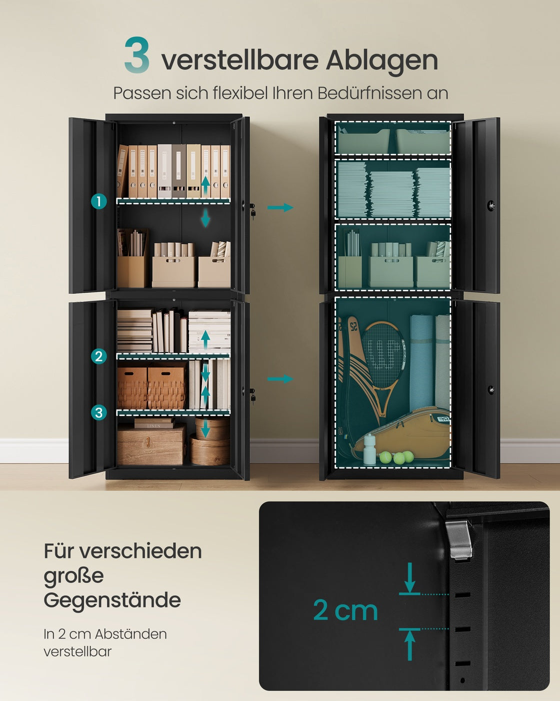 Aktenschrank - Stahl - 4 Türen Und 5 Ebenen - 180 cm Hoch Mit Schlössern