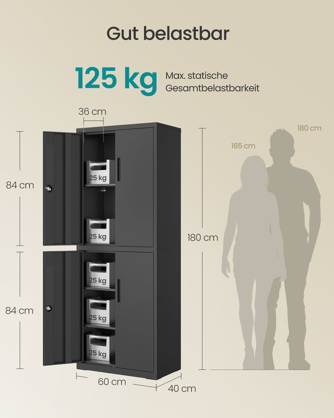 Aktenschrank - Stahl - 4 Türen Und 5 Ebenen - 180 cm Hoch Mit Schlössern