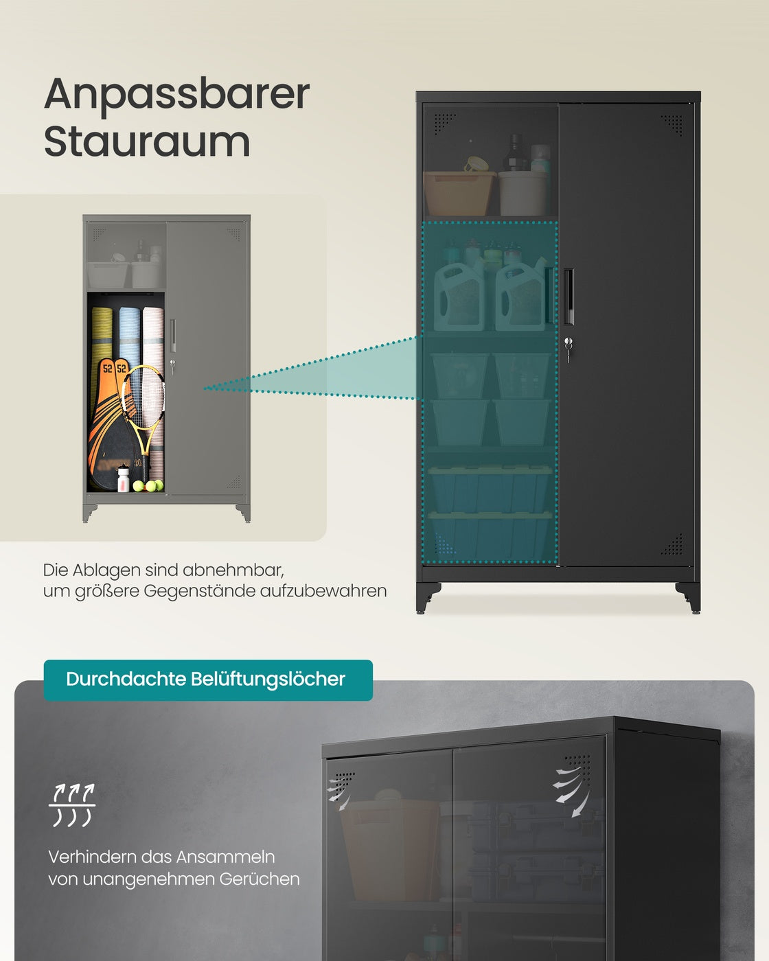 Stahlschrank – Mit Kleiderstange und Regalböden – Abschließbar – Multifunktionaler Schrank