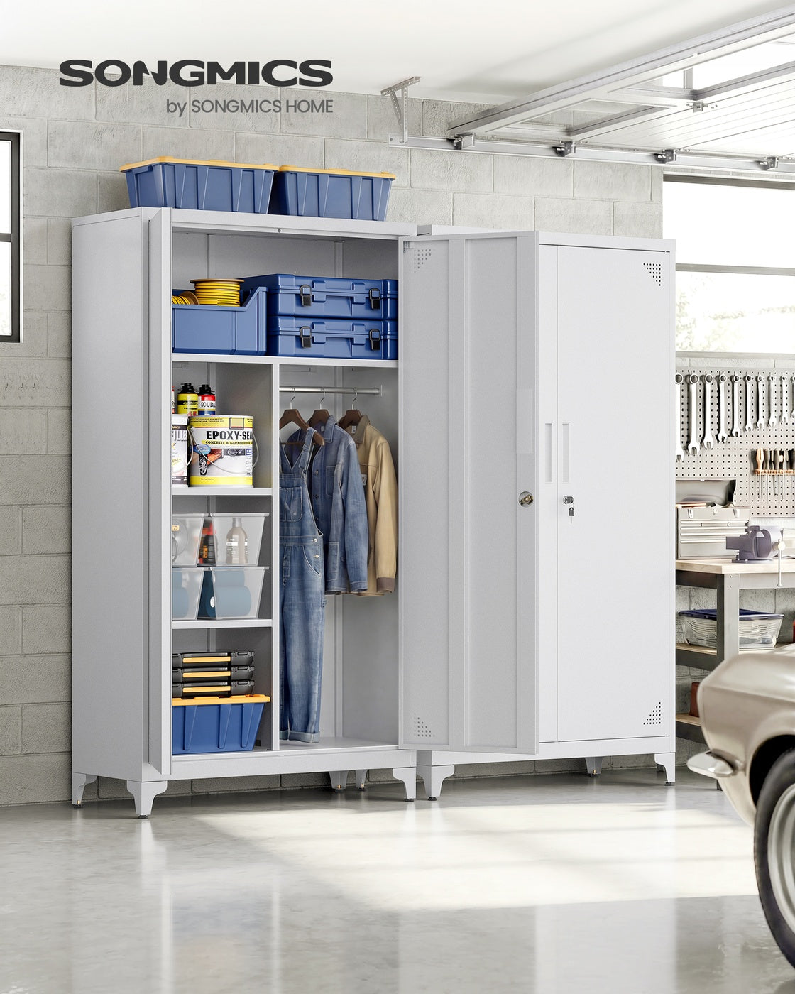 Stahlschrank – Mit Kleiderstange und Regalböden – Abschließbar – Multifunktionaler Schrank