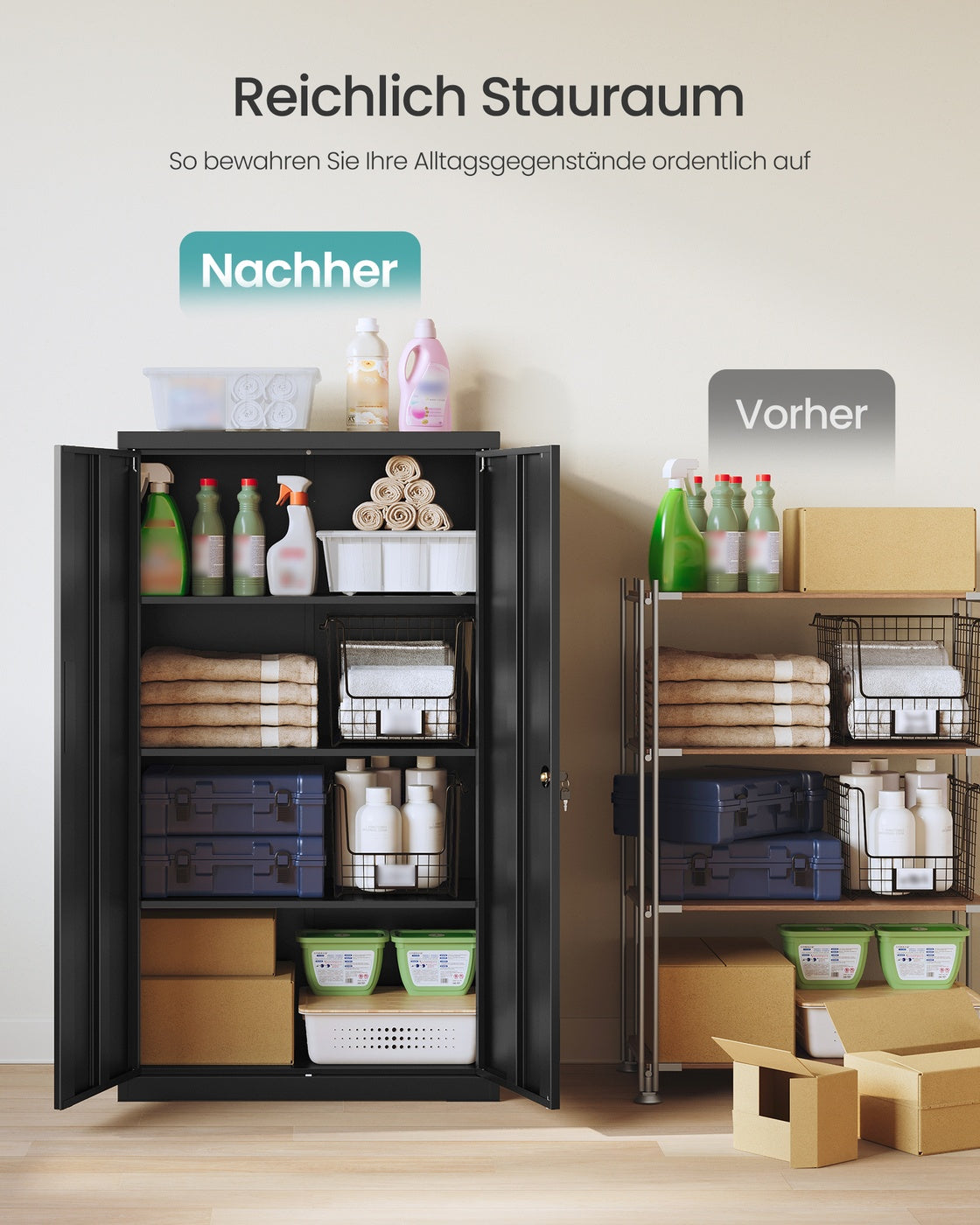 Abschließbarer Aktenschrank - 3 Verstellbare Böden - Büroschrank Aus Stahl