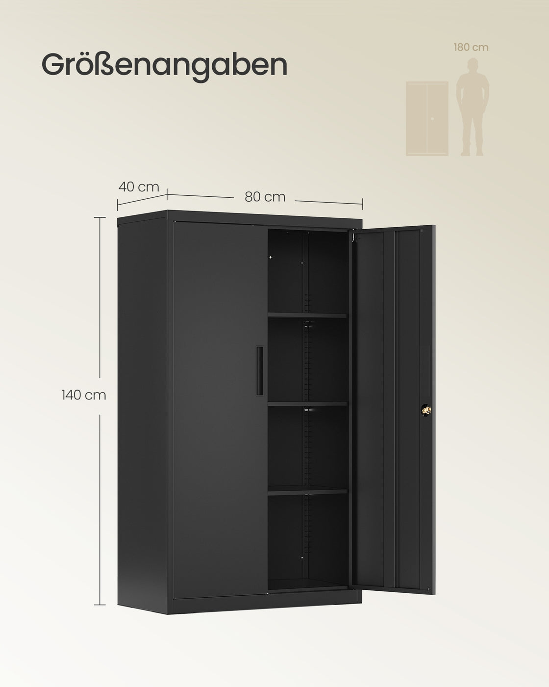 Abschließbarer Aktenschrank - 3 Verstellbare Böden - Büroschrank Aus Stahl