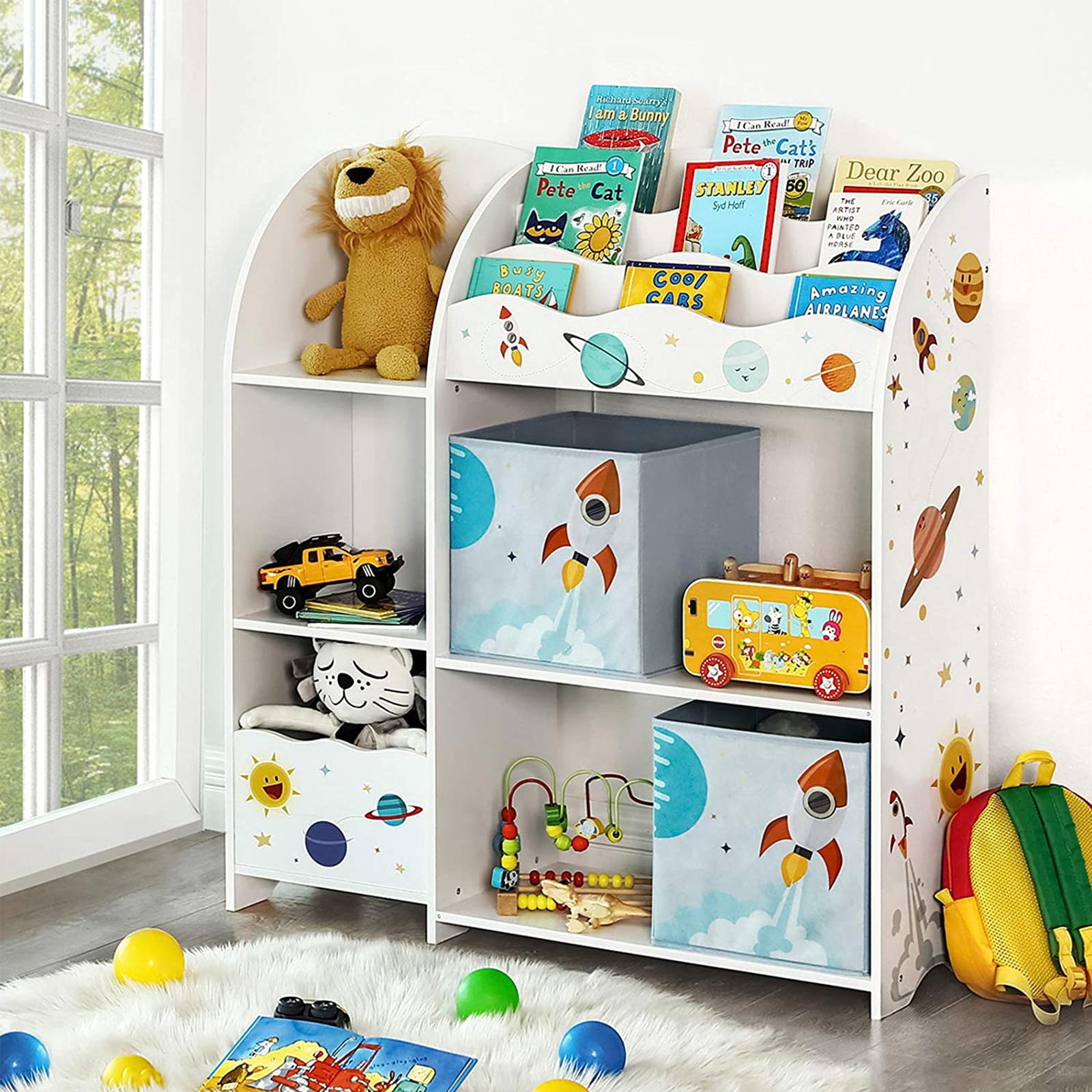 Kinderzimmer-Kleiderschrank mit 3 Einlegeböden und Stoffschubladen