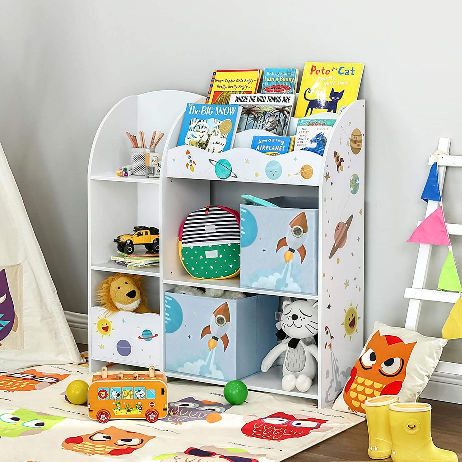 Kinderzimmer-Kleiderschrank mit 3 Einlegeböden und Stoffschubladen