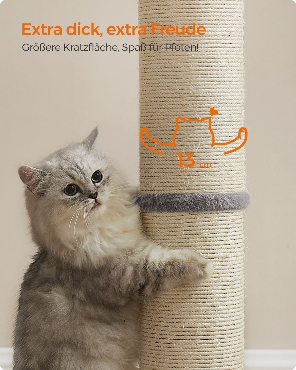 Katzenkratzbaum – 85 cm hoch – Extra dicker Sisalstamm – Stabiler Standfuß – Mit Spielball