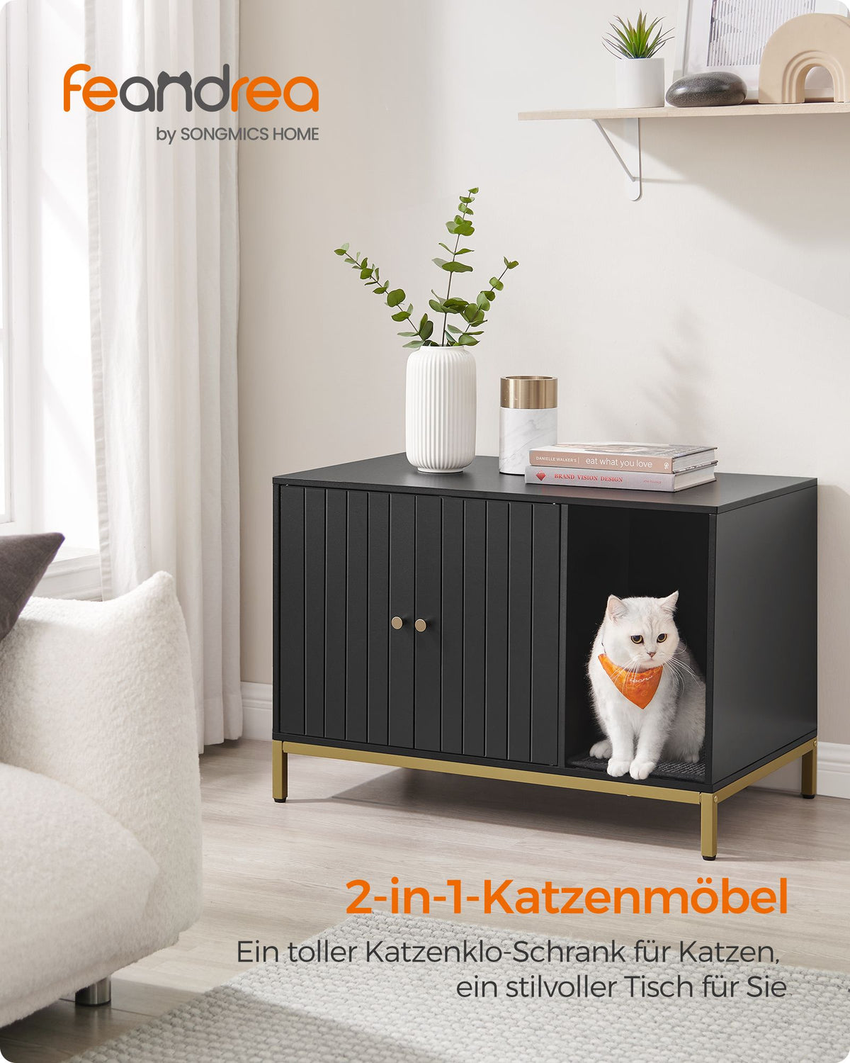 Moderner Katzentoilettenschrank – Stilvoller Möbelschrank – Versteckte Katzentoilette mit Kratzmatte