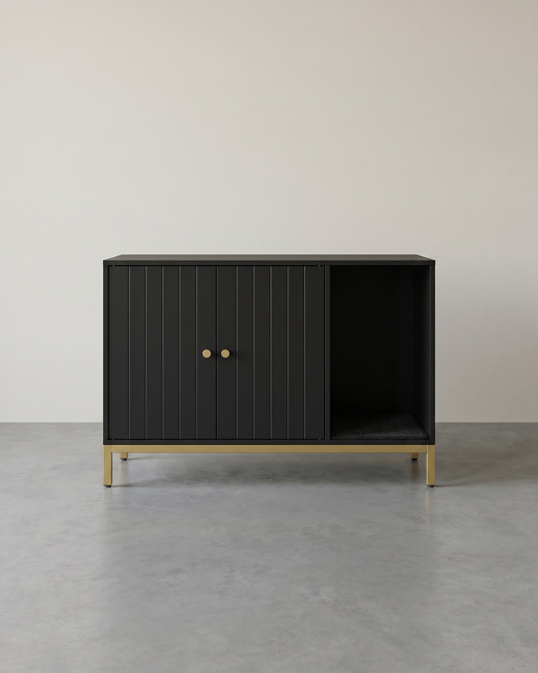 Moderner Katzentoilettenschrank – Stilvoller Möbelschrank – Versteckte Katzentoilette mit Kratzmatte – Schwarz