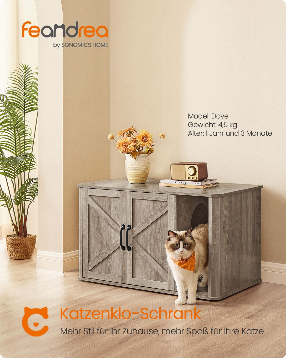 Katzentoilette – Modernes Design – Doppeltür – Griffe – 85 x 48,5 x 50 cm – Spanplatte
