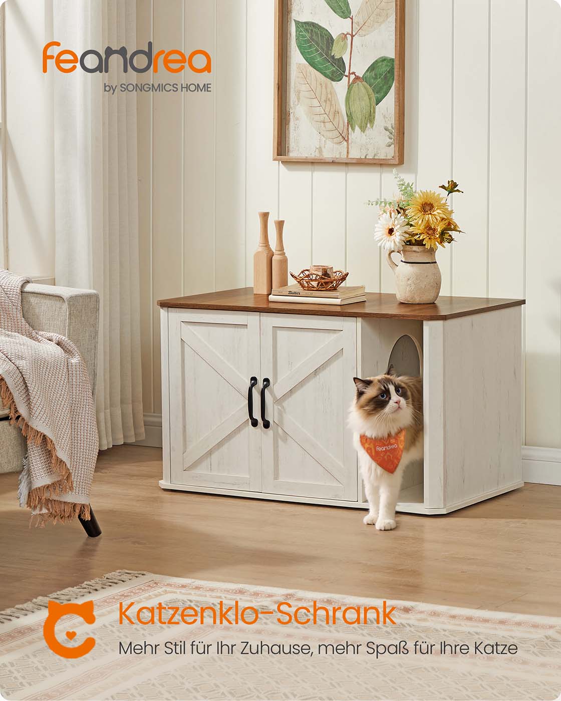 Katzentoilette – Modernes Design – Doppeltür – Griffe – 85 x 48,5 x 50 cm – Spanplatte