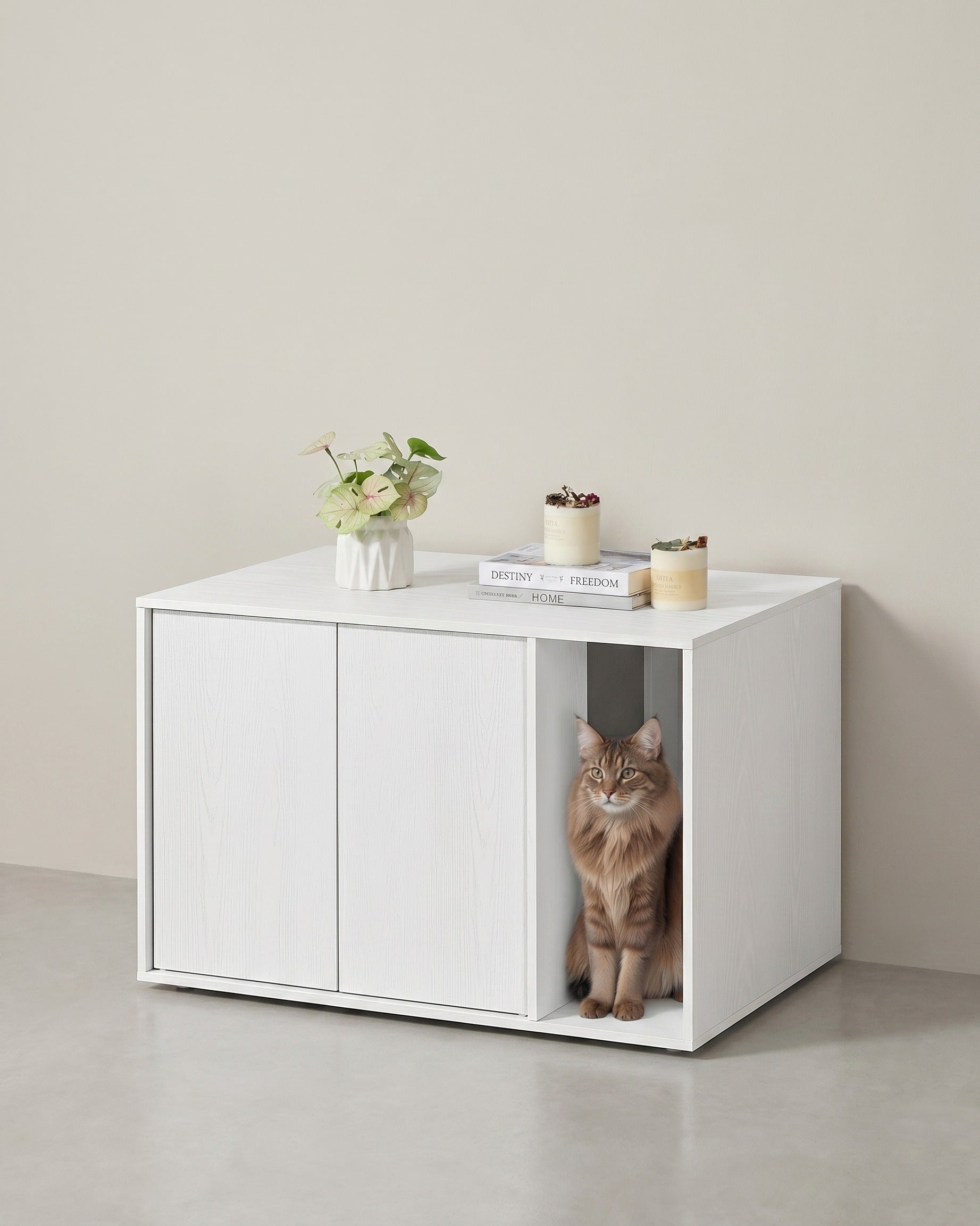 Katzentoilette mit Push-to-Open-Türen - Katzenhaus – Weiß