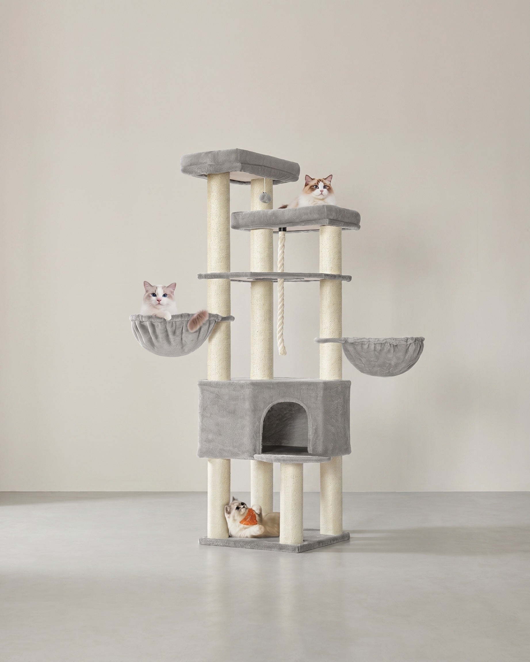 Katzenkratzbaum – XXL-Kratzmöbel mit 13 Kratzstämmen – 187 cm hoch – Grau / Weiß