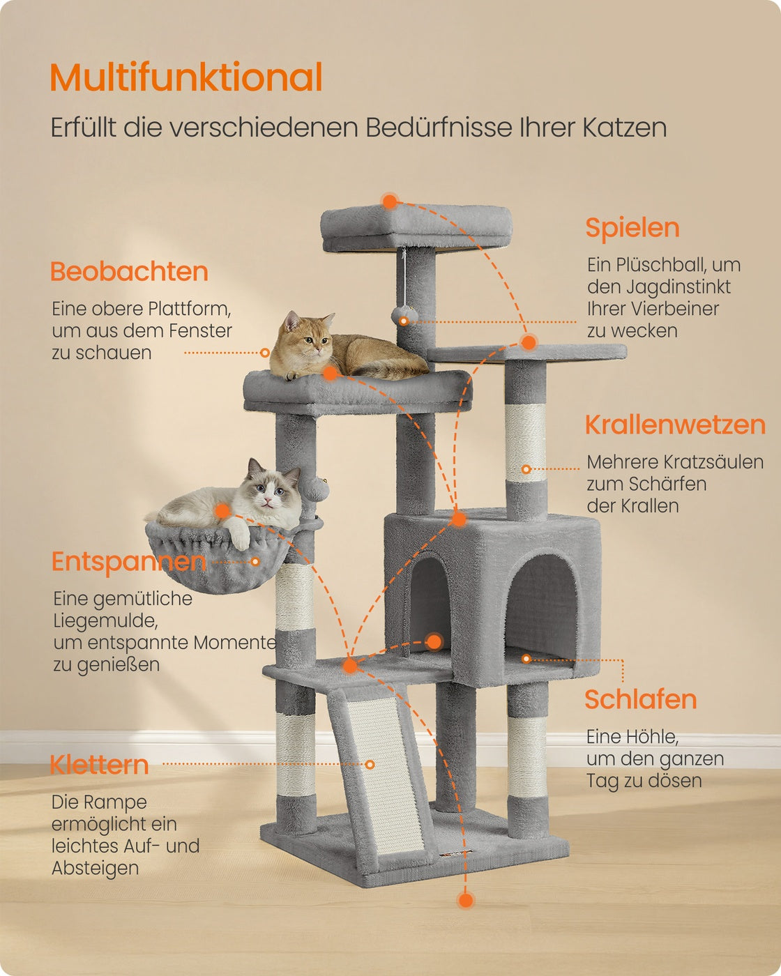 Kratzbaum Mit 3 Plattformen - Stabile Sisalumwicklung - Für Kleine Und Mittelgroße Katzen