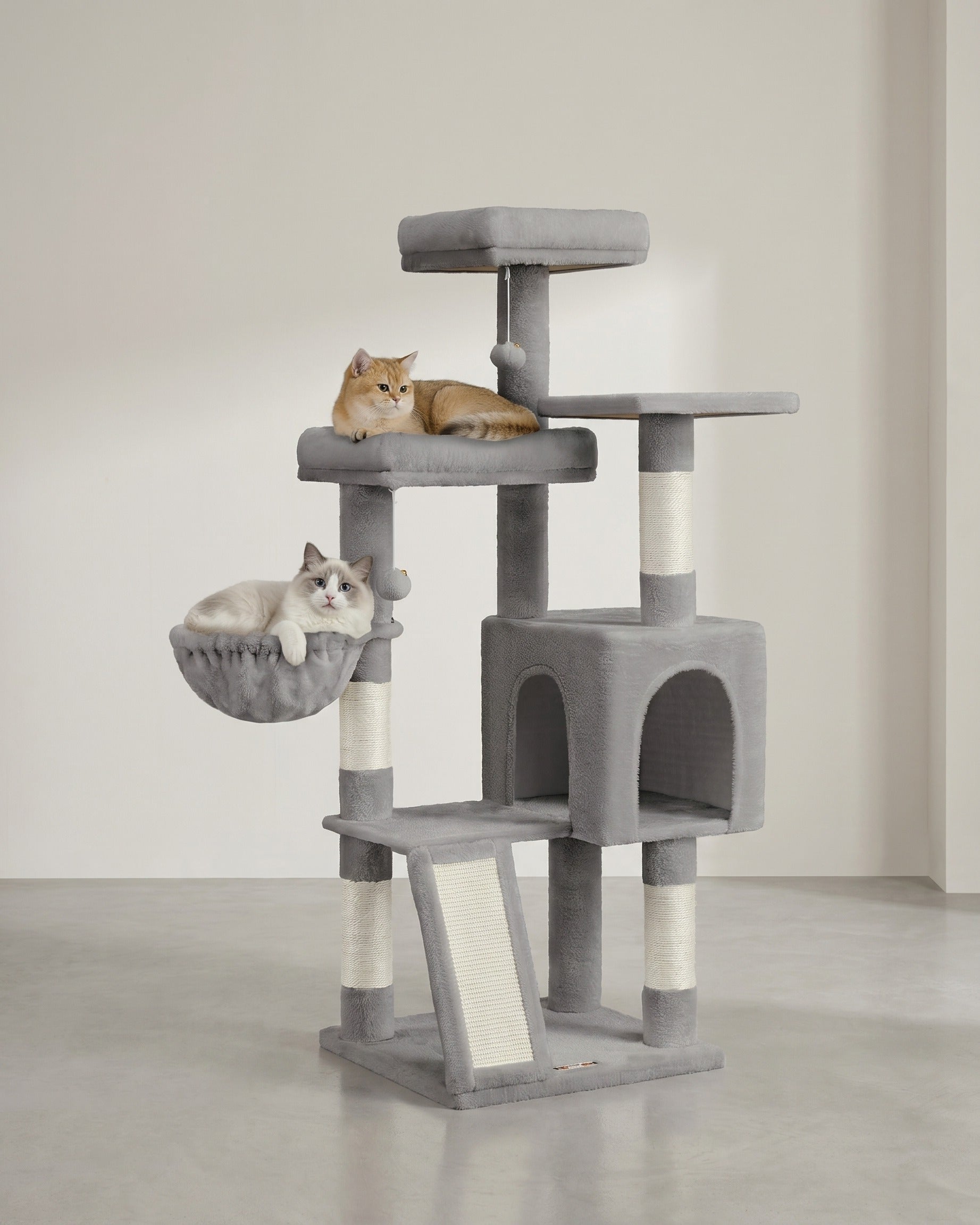 Kratzbaum 136 cm – 3 Plattformen + 4 Sisalstangen + Gemütliche Höhle – Katzenturm Für Mehrere Katzen