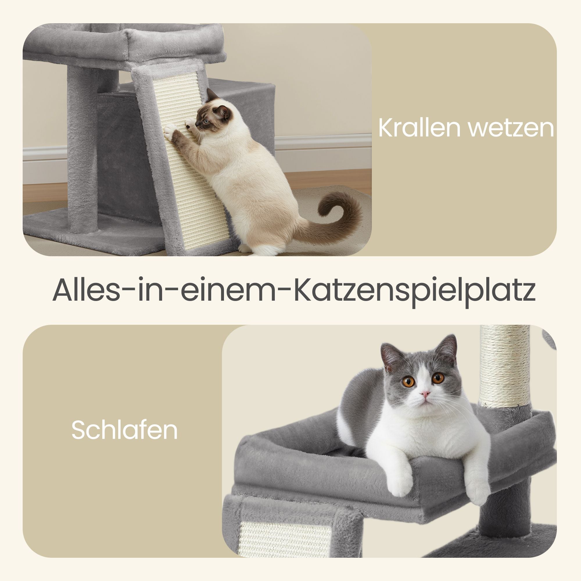 Kratzbaum Mit Höhle - Mit Rampe, Körbchen Und 2 Plattformen - Mit Sisal