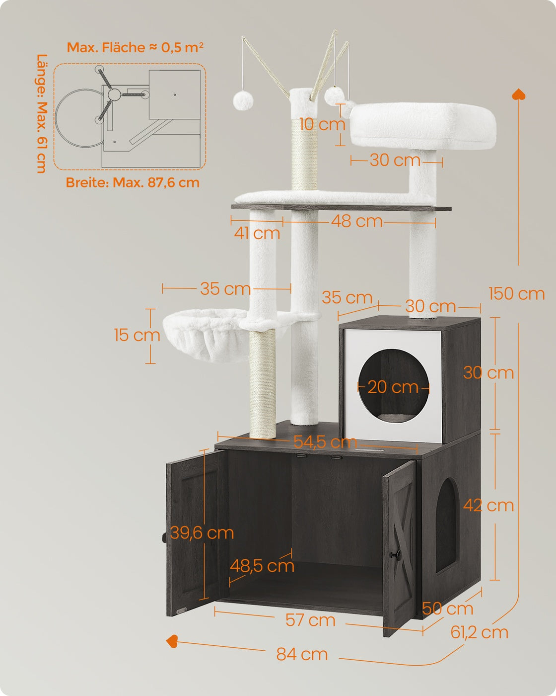 2-in-1 Kratzbaum mit Katzentoiletten-Umbau – All-in-One-Lösung – 140 cm hoch