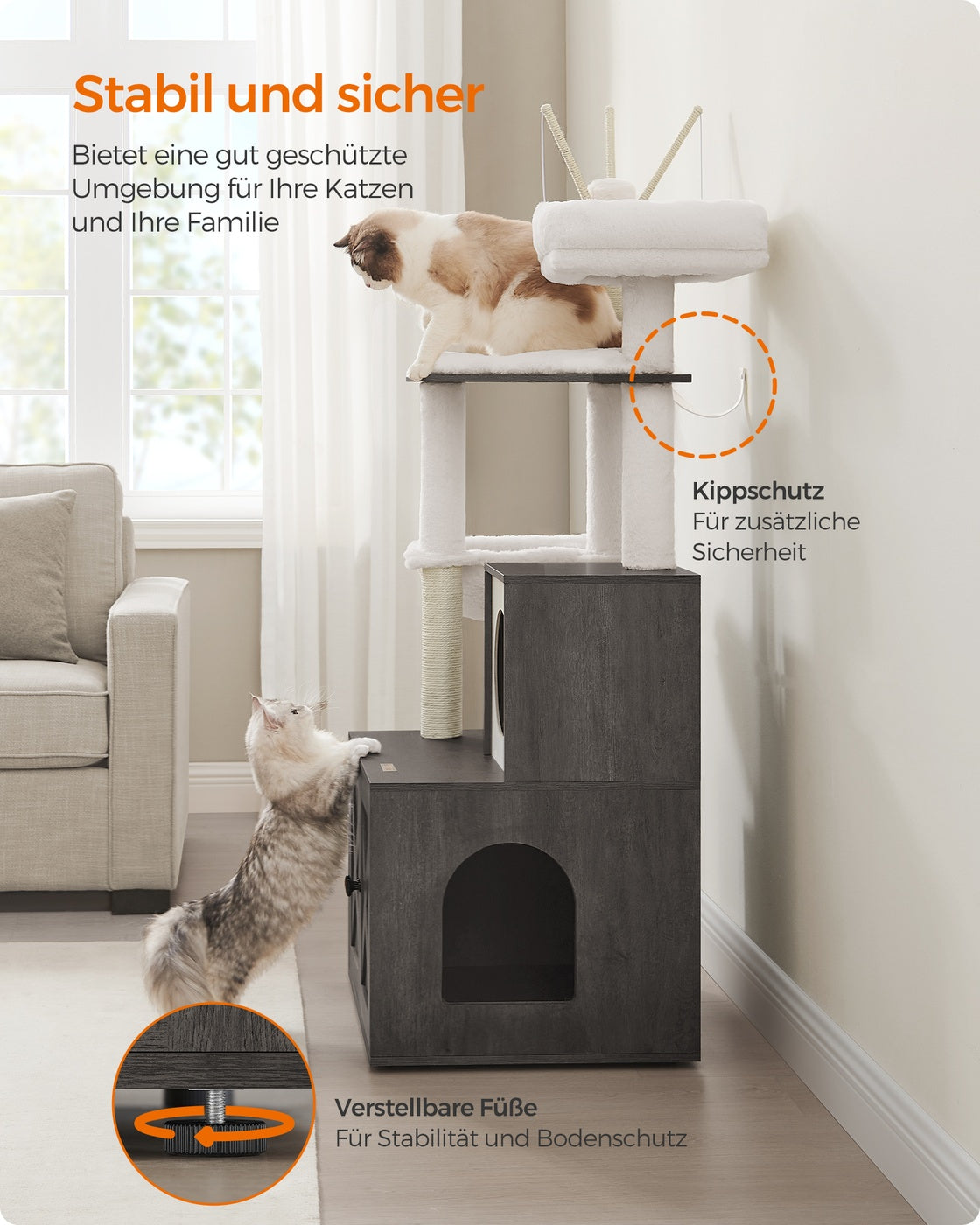 2-in-1 Kratzbaum mit Katzentoiletten-Umbau – All-in-One-Lösung – 140 cm hoch