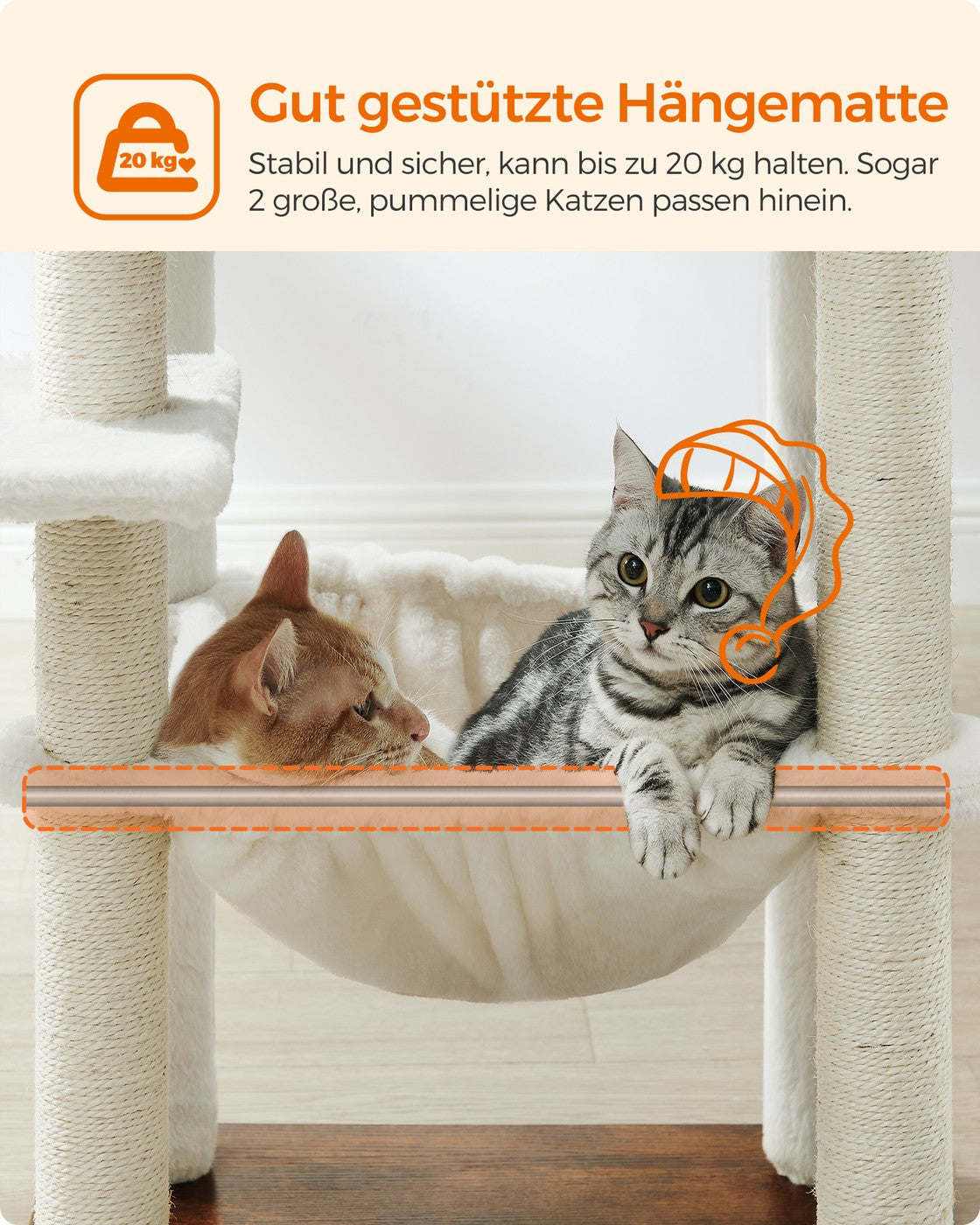 Katzenkratzbaum mit Hängematte und Katzenhaus – Modernes Design in Grau und Weiß – Komfortables und langlebiges Spielparadies