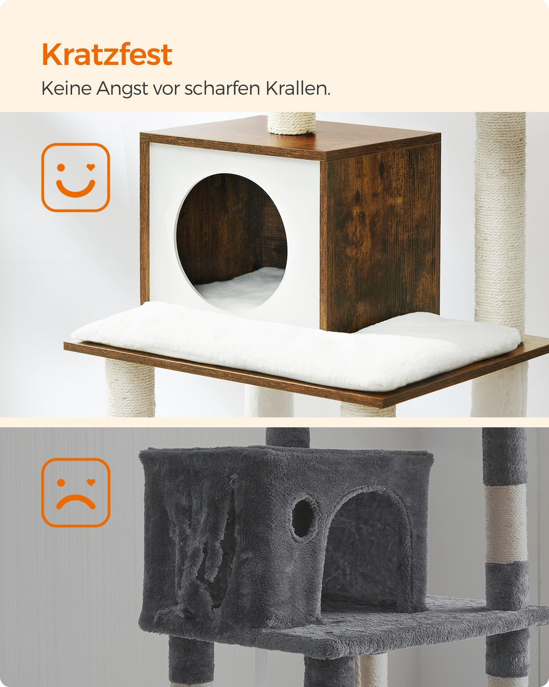 Katzenkratzbaum mit Hängematte und Katzenhaus – Modernes Design in Grau und Weiß – Komfortables und langlebiges Spielparadies