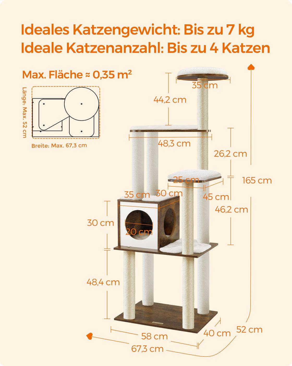 Moderner Katzenbaum 165 cm – Stilvolles Katzenmöbel mit weichen Kissen, Kratzstämmen und abnehmbaren Bezügen