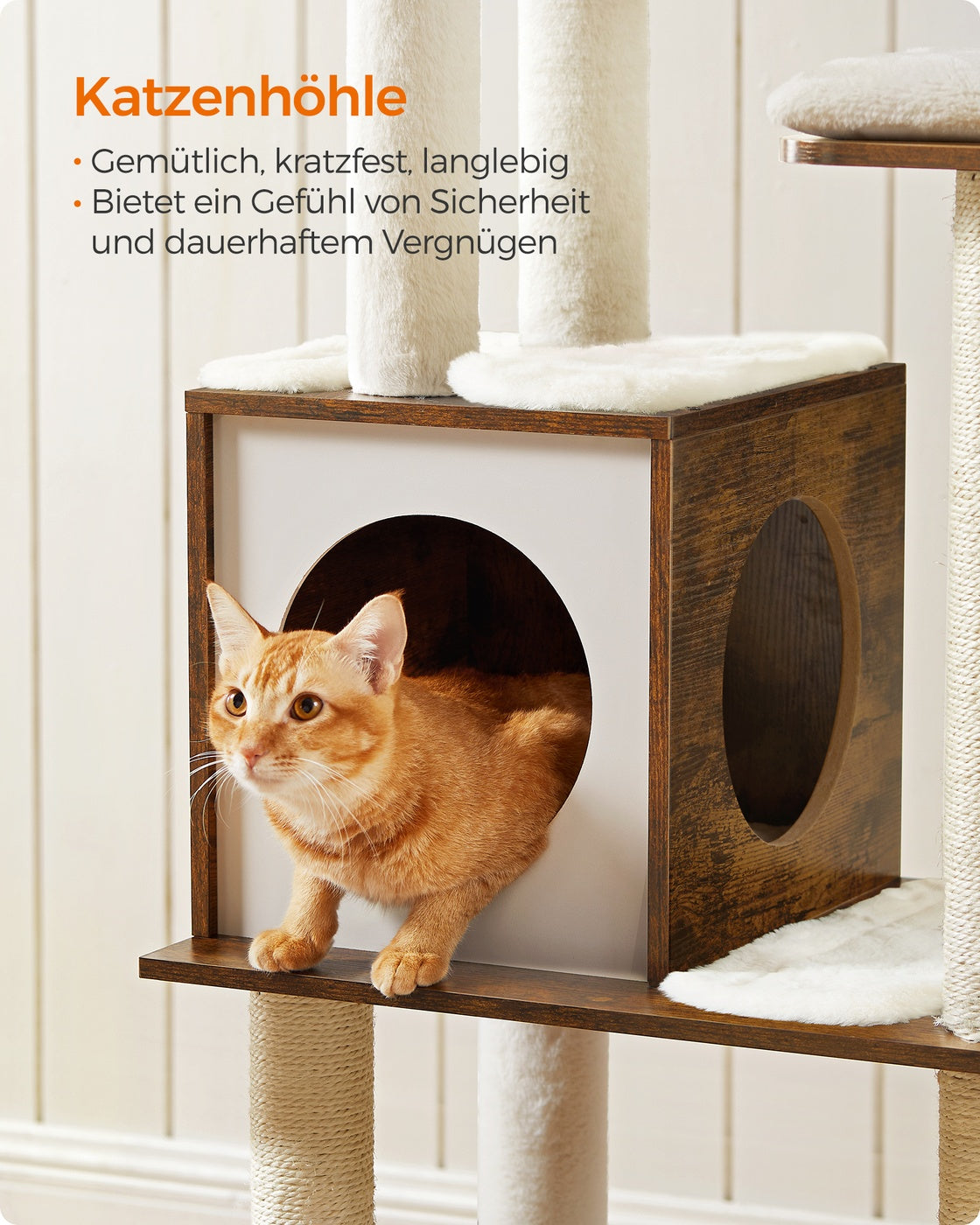 Moderner Katzenbaum 165 cm – Stilvolles Katzenmöbel mit weichen Kissen, Kratzstämmen und abnehmbaren Bezügen