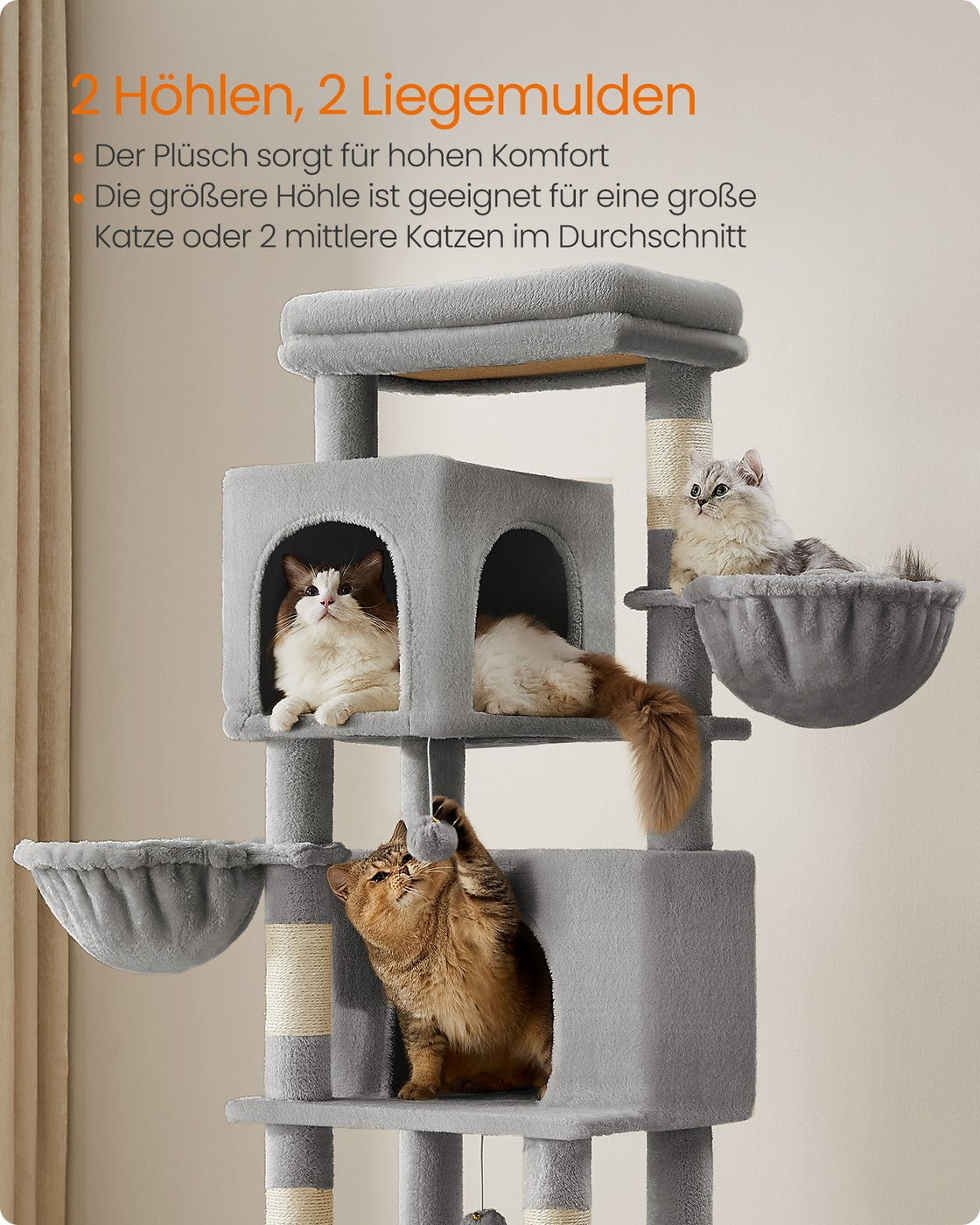 Luxus-Kratzbaum Mit Mehreren Etagen – Komfortables Katzenhaus Mit Hängematte, Kratzstämmen und Spielzubehör