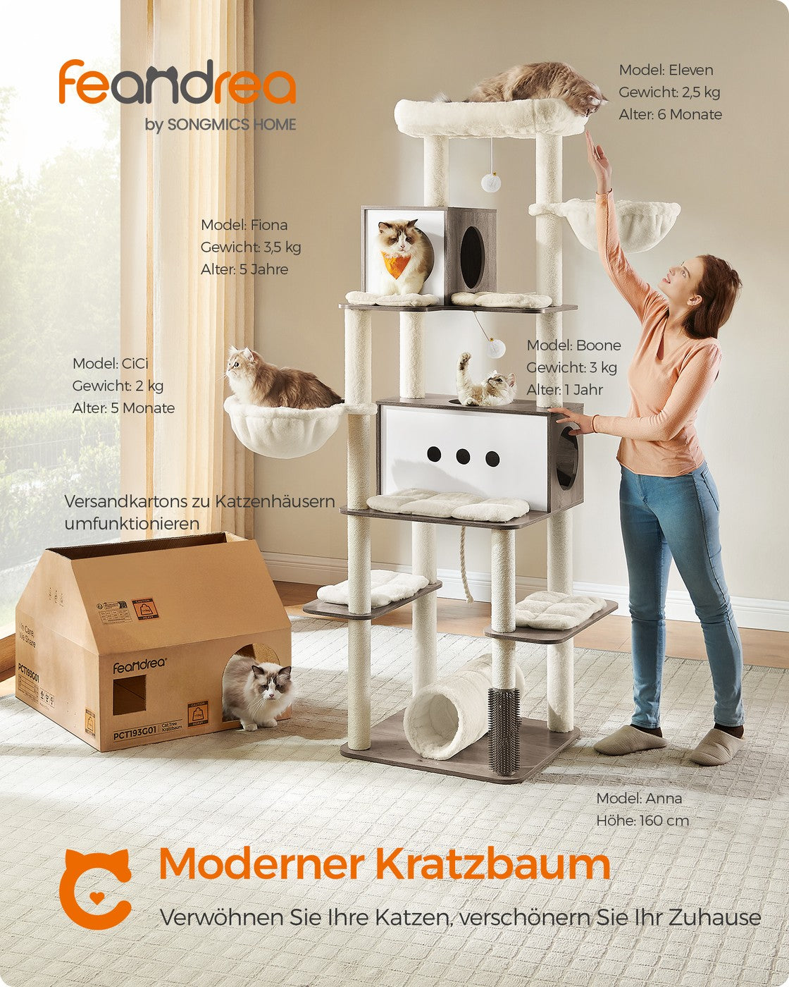 XXL-Katzenkratzbaum – Luxuriöser Kratzturm für mehrere Katzen mit Tunnel, Hängekörben und Spielbällen