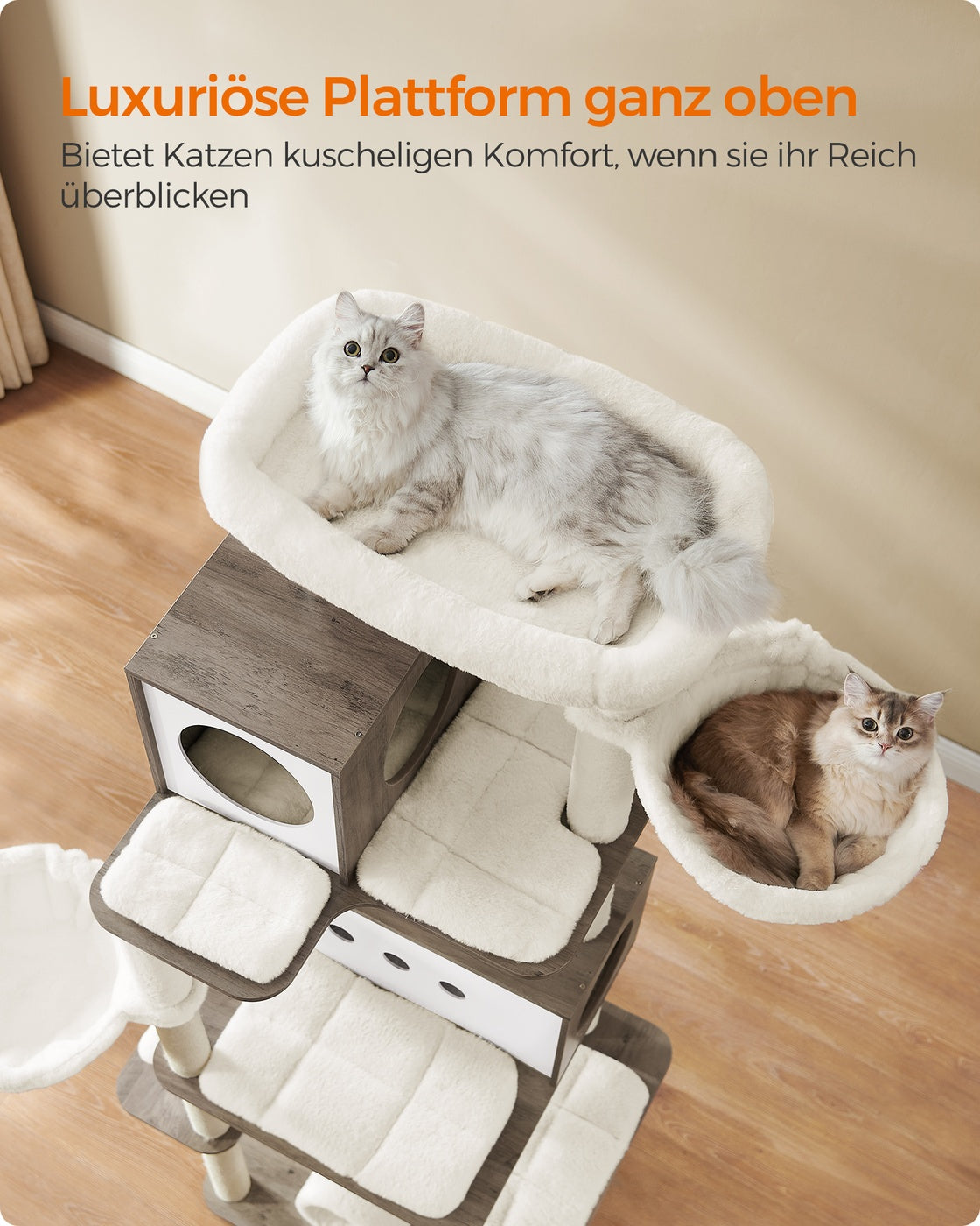 XXL-Katzenkratzbaum – Luxuriöser Kratzturm für mehrere Katzen mit Tunnel, Hängekörben und Spielbällen