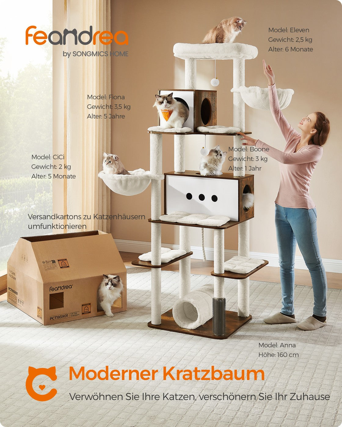 XXL-Katzenkratzbaum – Luxuriöser Kratzturm für mehrere Katzen mit Tunnel, Hängekörben und Spielbällen