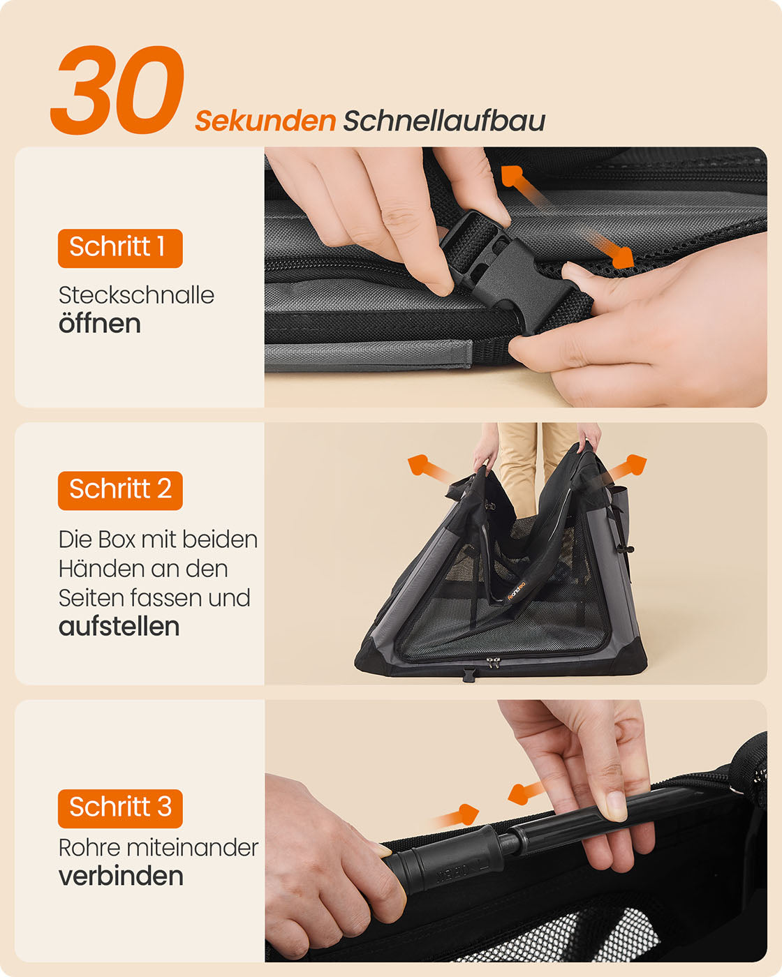 Faltbare Hundebox 76 cm – Tragbare Hundetransportbox mit Netztüren und Sherpa-Kissen – Schwarz – Bis zu 25 kg