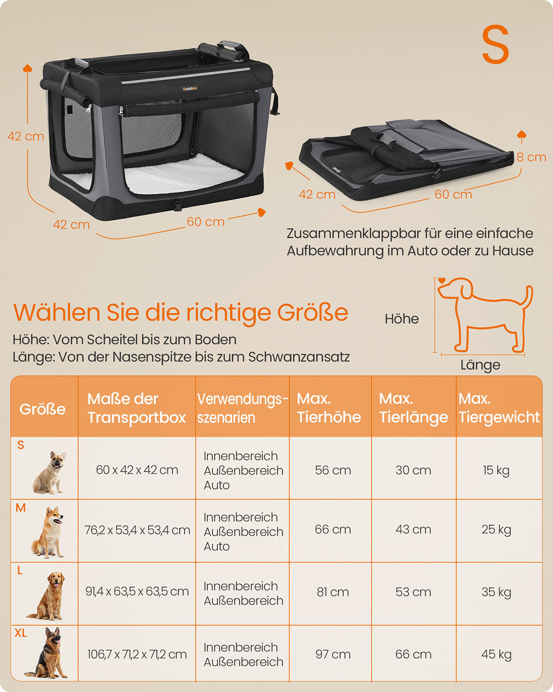 Faltbare Hundebox 76 cm – Tragbare Hundetransportbox mit Netztüren und Sherpa-Kissen – Schwarz – Bis zu 25 kg