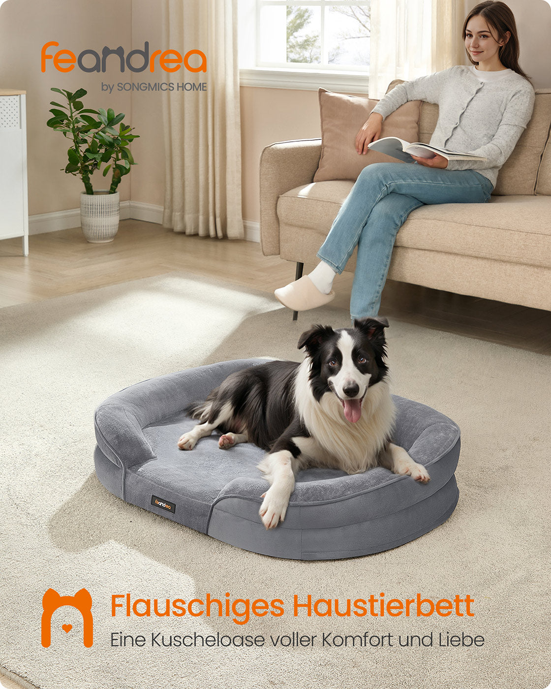 Bequemes Hundebett – Orthopädisches Kissen – Abnehmbarer Bezug – Wasserdicht – Rutschfeste Unterseite