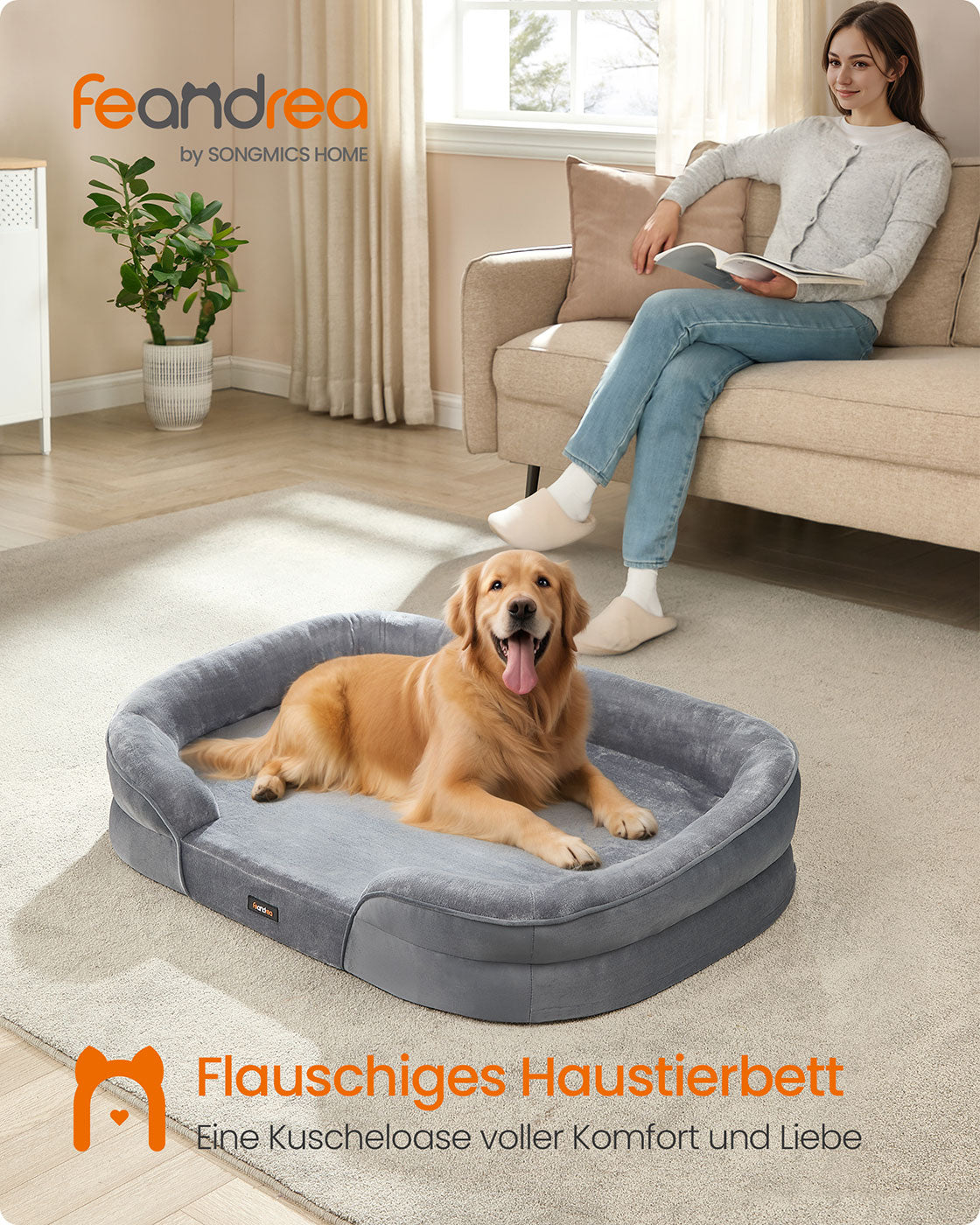Bequemes Hundebett – Orthopädisches Kissen – Abnehmbarer Bezug – Wasserdicht – Rutschfeste Unterseite
