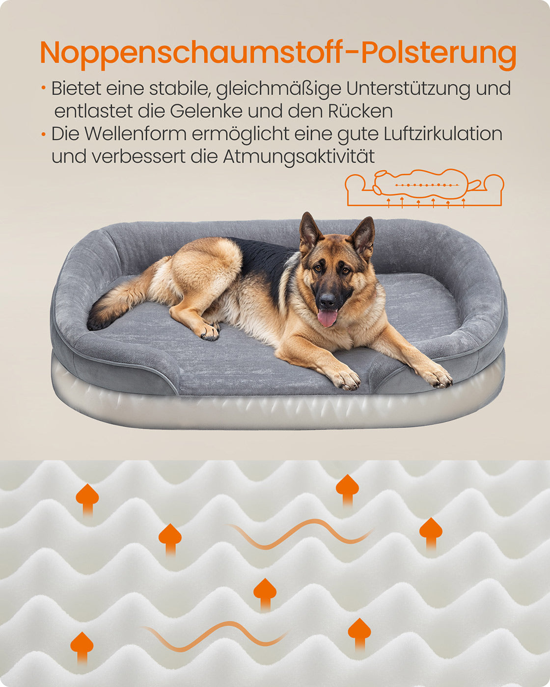 Bequemes Hundebett – Orthopädisches Kissen – Abnehmbarer Bezug – Wasserdicht – Rutschfeste Unterseite