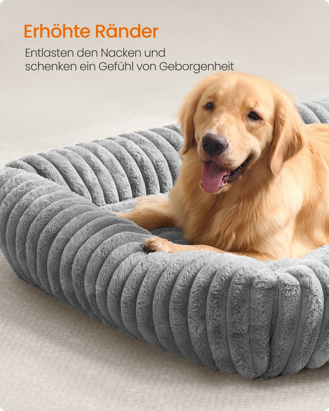 Hundebett – Mittelgroß Orthopädisch – Waschbar – Weiches Geripptes Kunstkaninchenfell – 71 x 55 x 18 cm – 1,7 kg