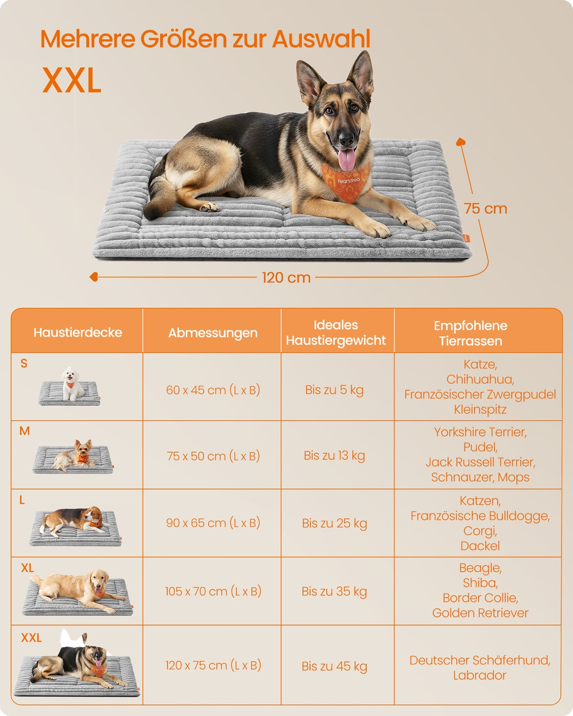 Hundebett – Waschmaschinenfest – Verschiedene Größen – Gerippt – PP-Füllung