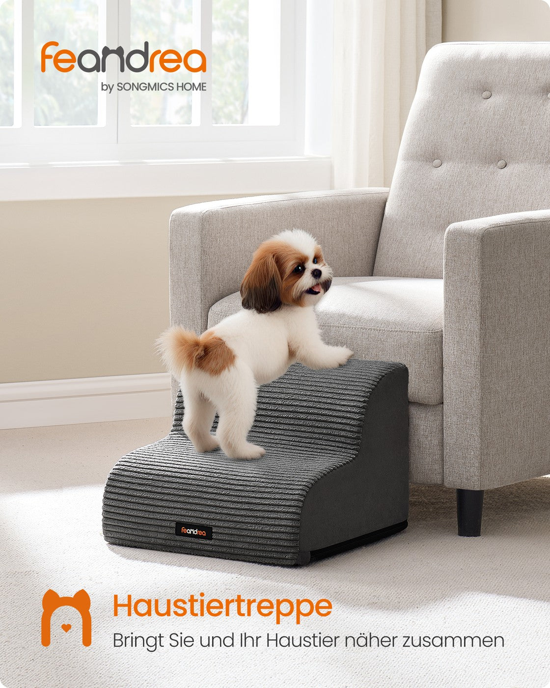 Hundetreppe - 2 Stufen - Rutschfester Bezug - Für Bett Und Sofa