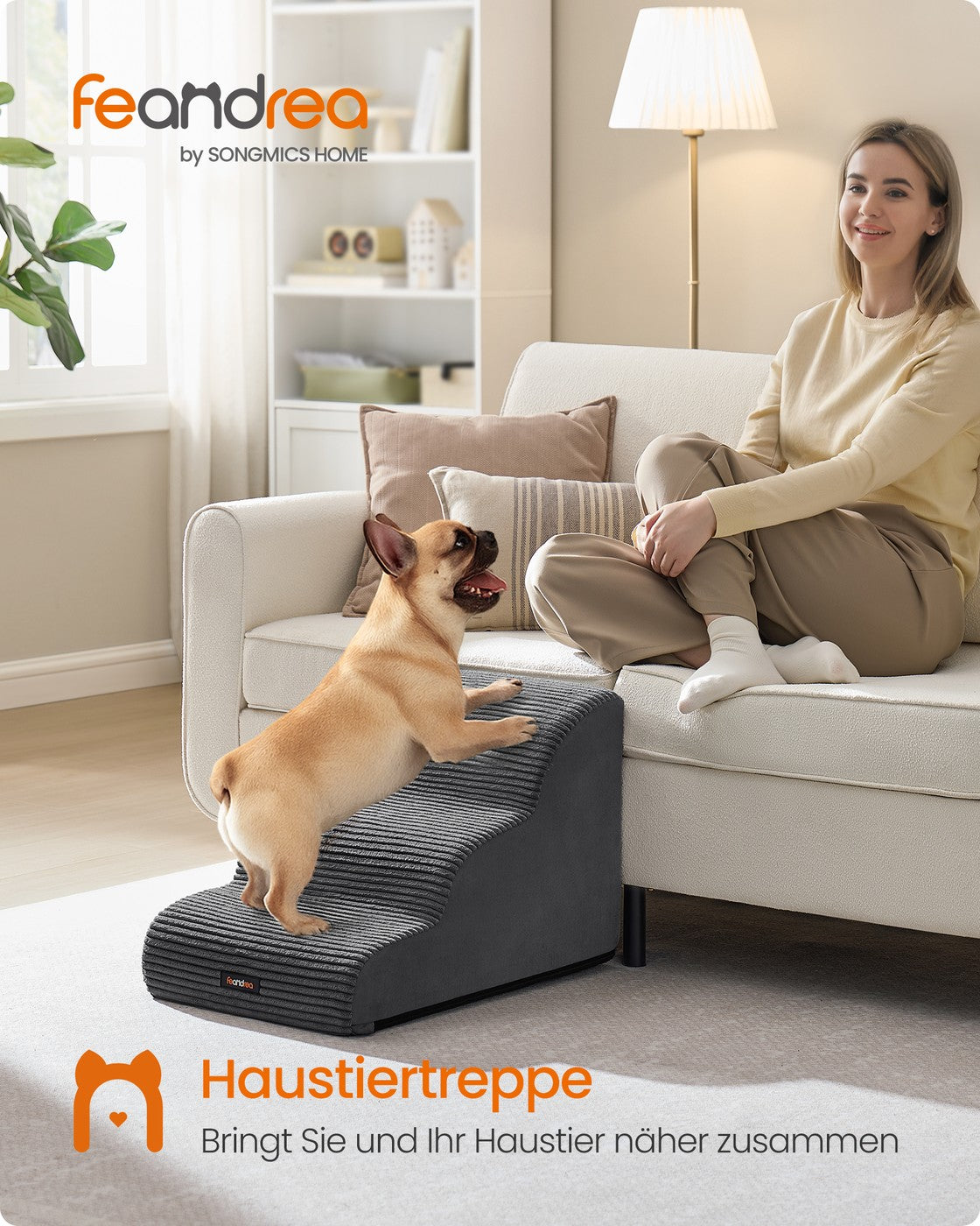 Hundetreppe - 3 Stufen - Rutschfester Bezug - Für Bett Und Sofa