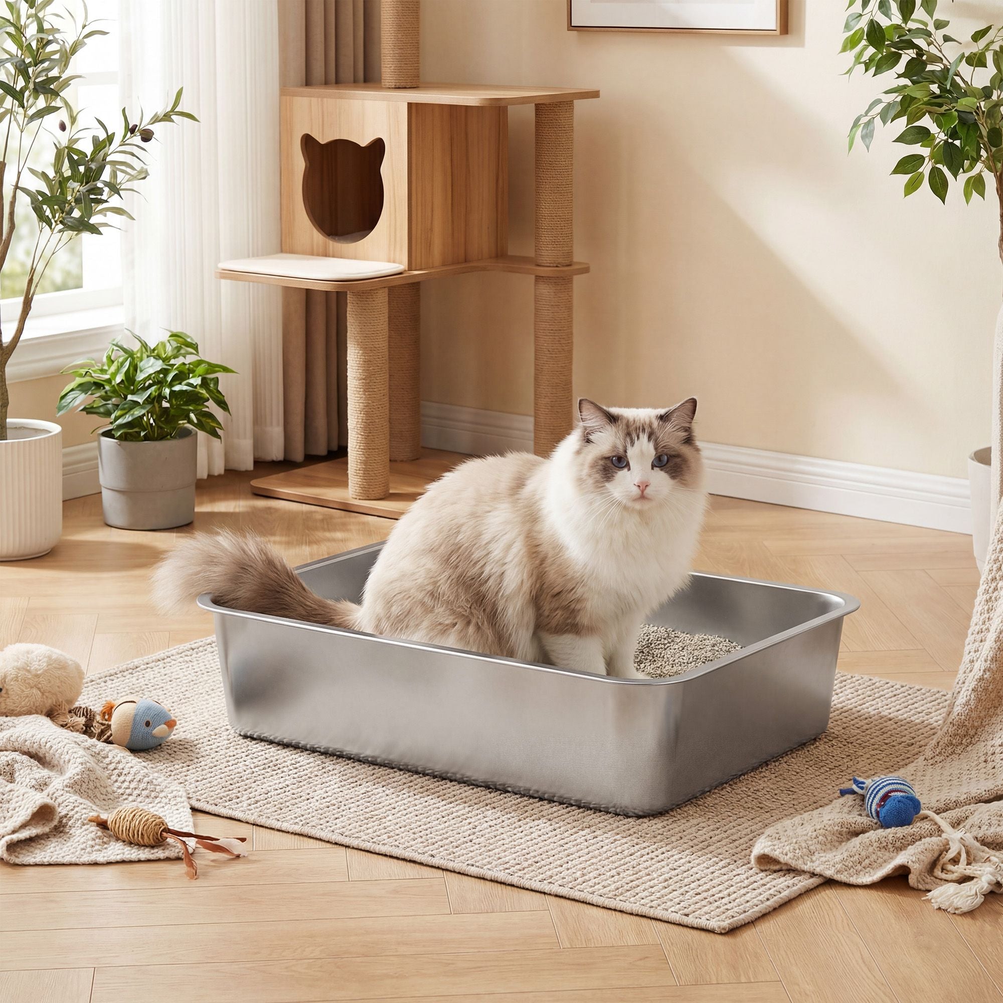 Offene Katzentoilette Aus Edelstahl - Edelstahl-Katzentoilette Mit Schaufel - Für Katzen