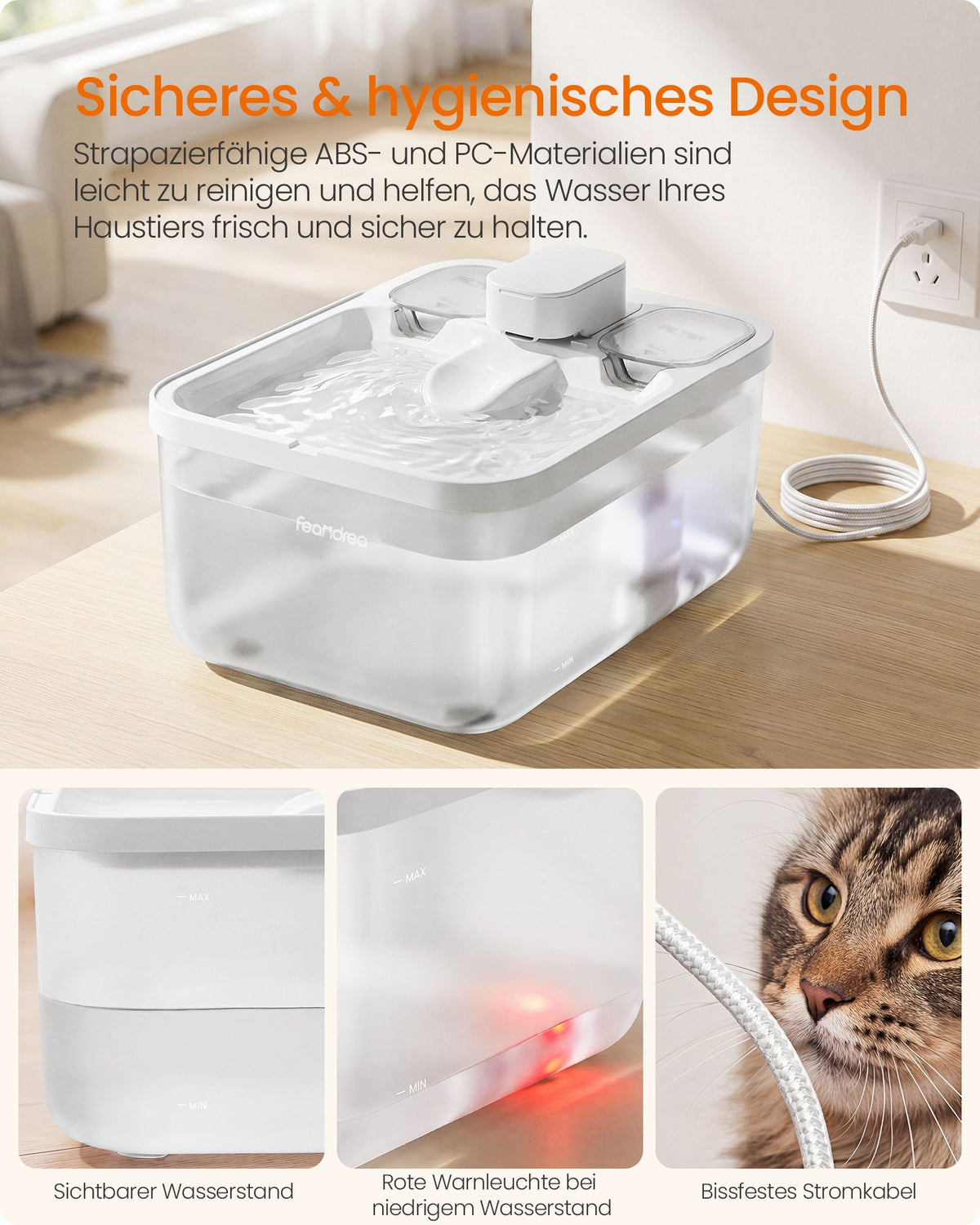 Trinkbrunnen Für Katzen - Flüsterleise - Mit Dreifachem Filtersystem