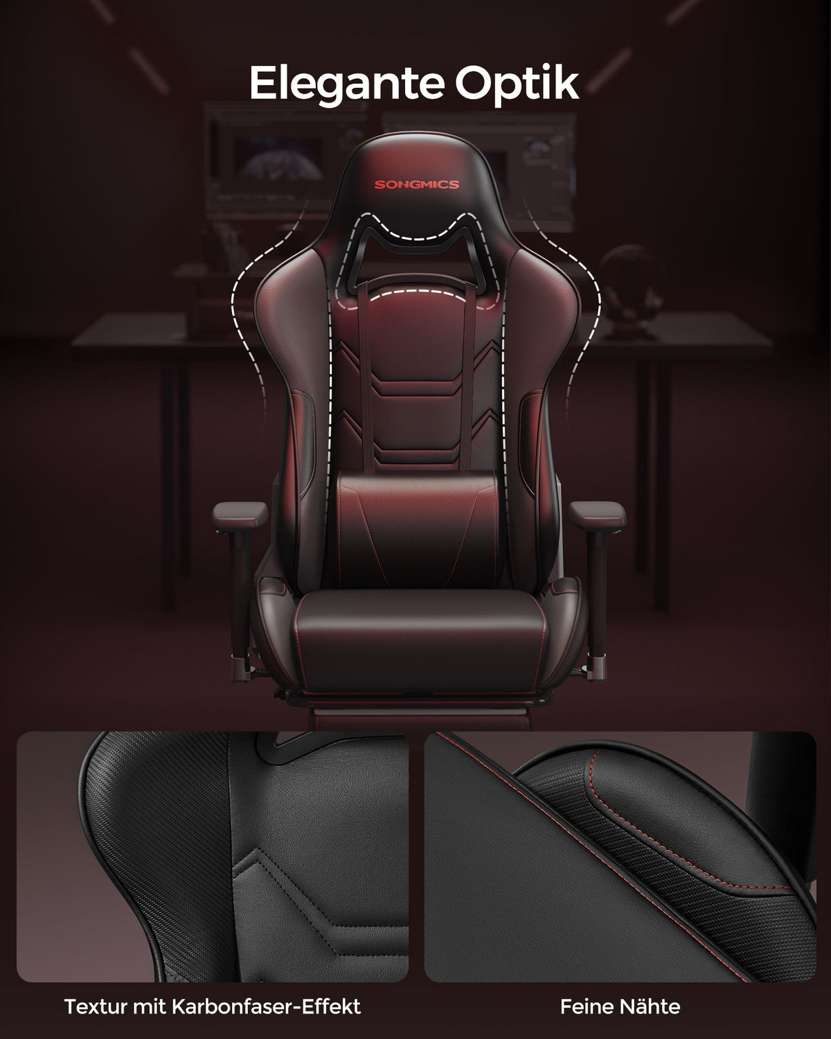Gaming Bürostuhl – Ergonomisch verstellbar – Mit Fußstütze & Wippfunktion – Belastbar bis 150 kg