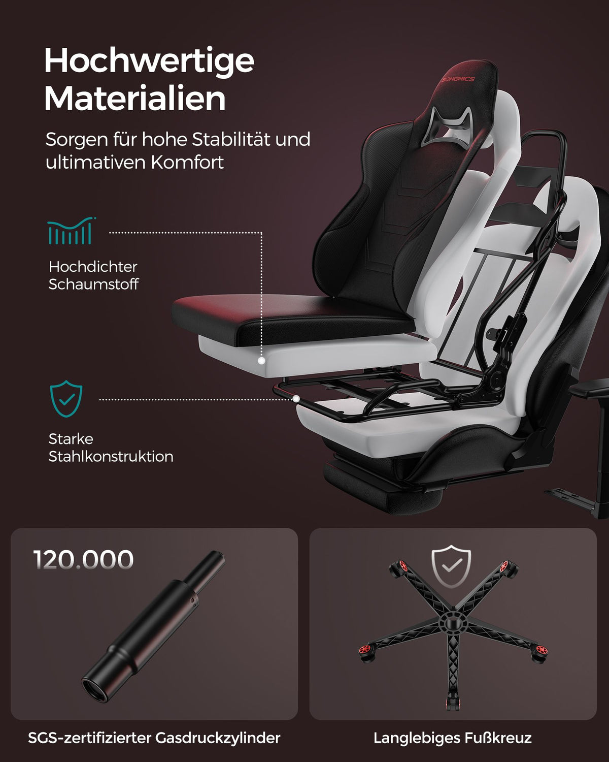 Gaming Bürostuhl – Ergonomisch verstellbar – Mit Fußstütze & Wippfunktion – Belastbar bis 150 kg