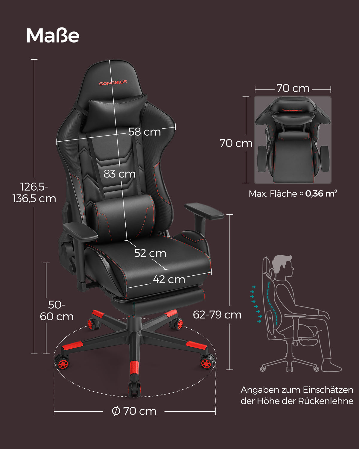 Gaming Bürostuhl – Ergonomisch verstellbar – Mit Fußstütze & Wippfunktion – Belastbar bis 150 kg