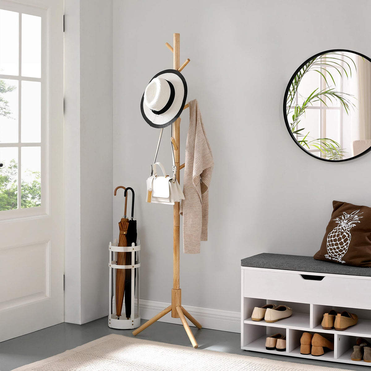 Garderobenständer Massivholz – 8 Haken – in mehreren Farben – stabil und elegant